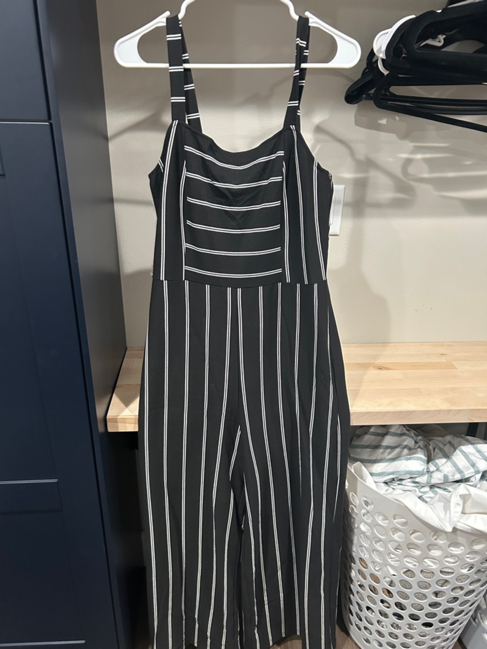 Rewind Black & White Vertical-Stripe Wide-Leg Jumpsuit